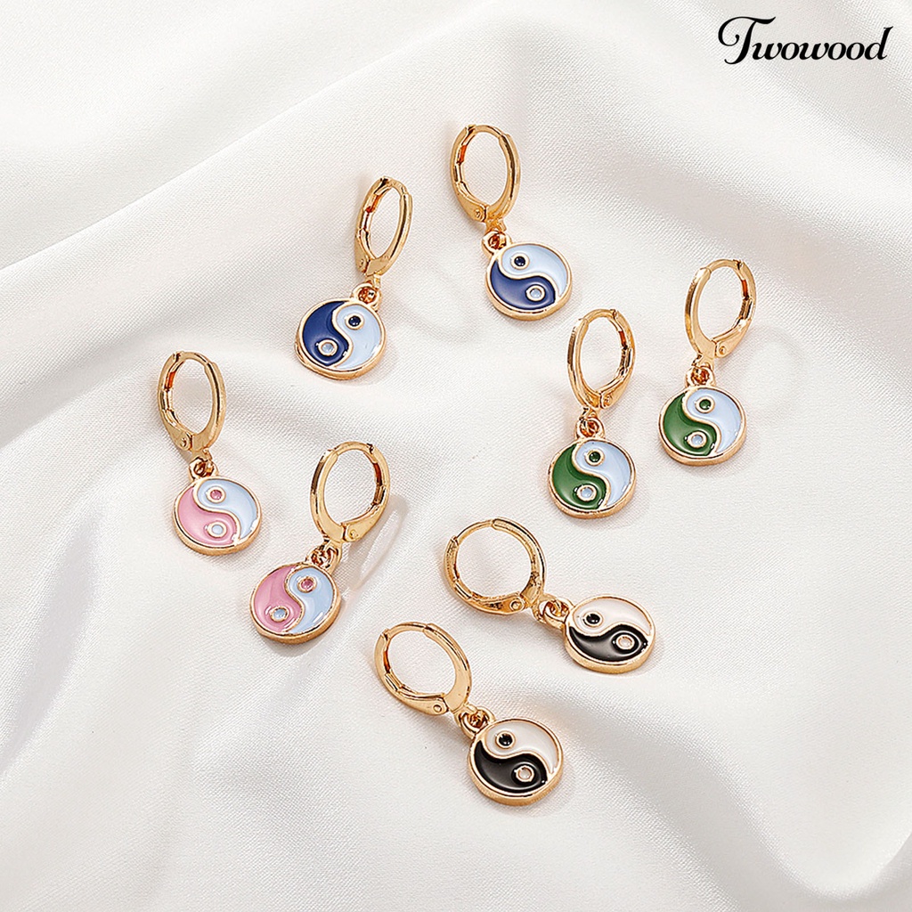 1 Pasang Anting Hoop Piercing Drop Tai Chi Yin Yang Warna-Warni Gaya Tradisional Untuk Pesta