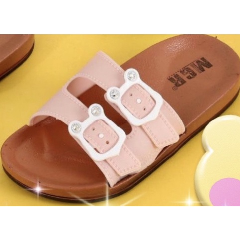 Sandal Slop Jelly Anak Remaja Cewek Cowok Ban 2 Gesper Beruang Bear Putih Lucu Cantik Casual Keren Impor MGR Mokaya Balance (1709)/ Size 24-29