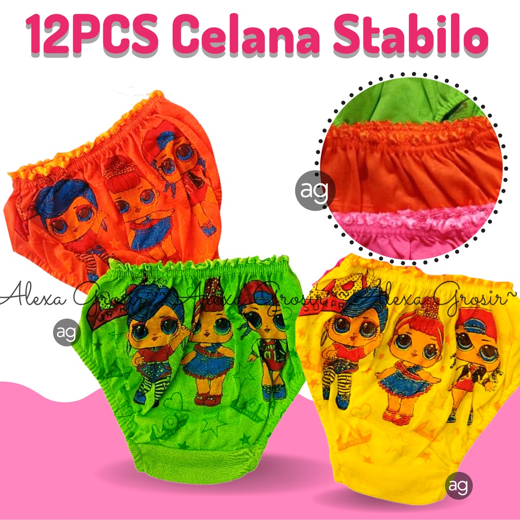 OBRAL 12 PCS CD Celana Dalam Anak Perempuan Cewek Lusinan Bon Pita Motif Kartun Bon Pita Murah Stabilo