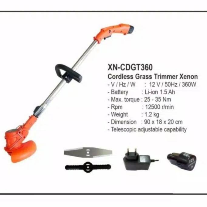 JUAL MURAH xenon mesin potong rumput baterai trimmer CDGT360W 12Volt 2baterai