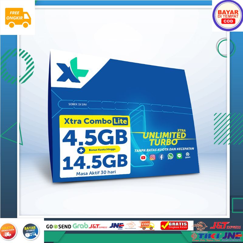 XL Axiata Xtra Combo Lite Kuota + Xtra Unlimited Turbo IG FB WA Line Gojek Kartu Perdana [6GB]