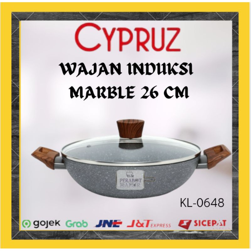 Cypruz Wajan Cypruz Panci Cypruz Penggorengan Marble Cypruz 26cm KI-0648 + Tutup Kaca