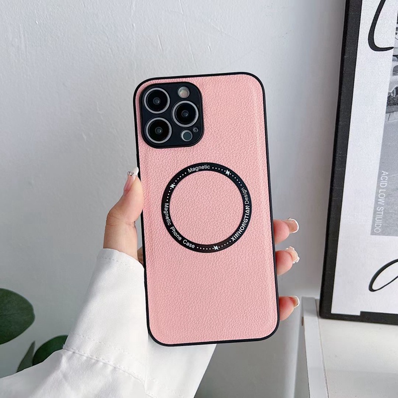 Case Pelindung Lensa Magnetik Bahan Kulit anti Slip shockproof Untuk iphone 14 pro max 11 13 12 pro max XR X Xs max