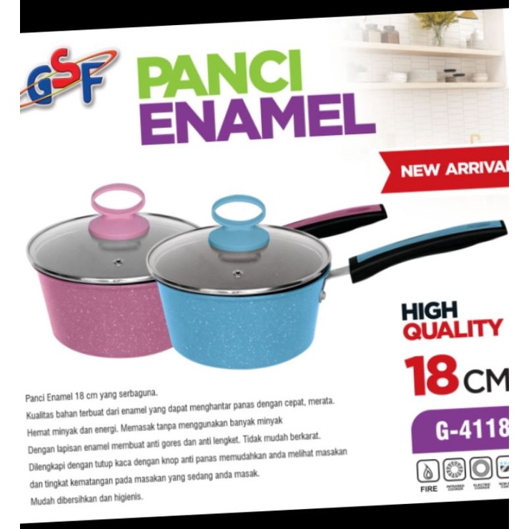 terlaris !!! Panci kuah Enamel GSF anti lengket uk 22 GSF 4022 2201 Tutup Kaca Panci Susu