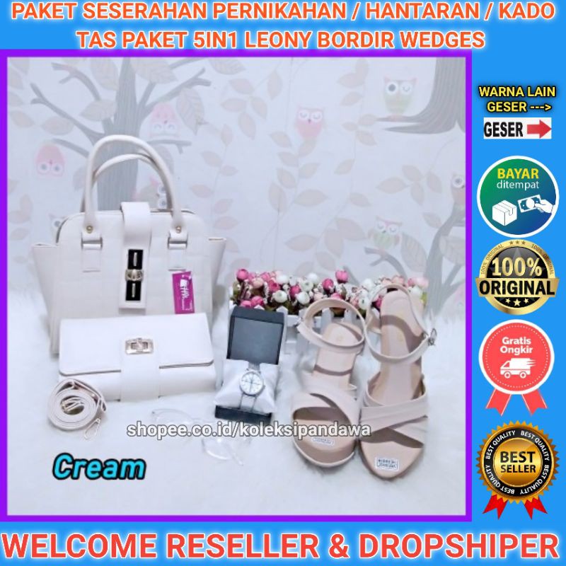PAKET SESERAHAN PERNIKAHAN TAS PAKET JAM TANGAN DOMPET KACAMATA SENDAL WEDGES SANDAL WEDGES WANITA