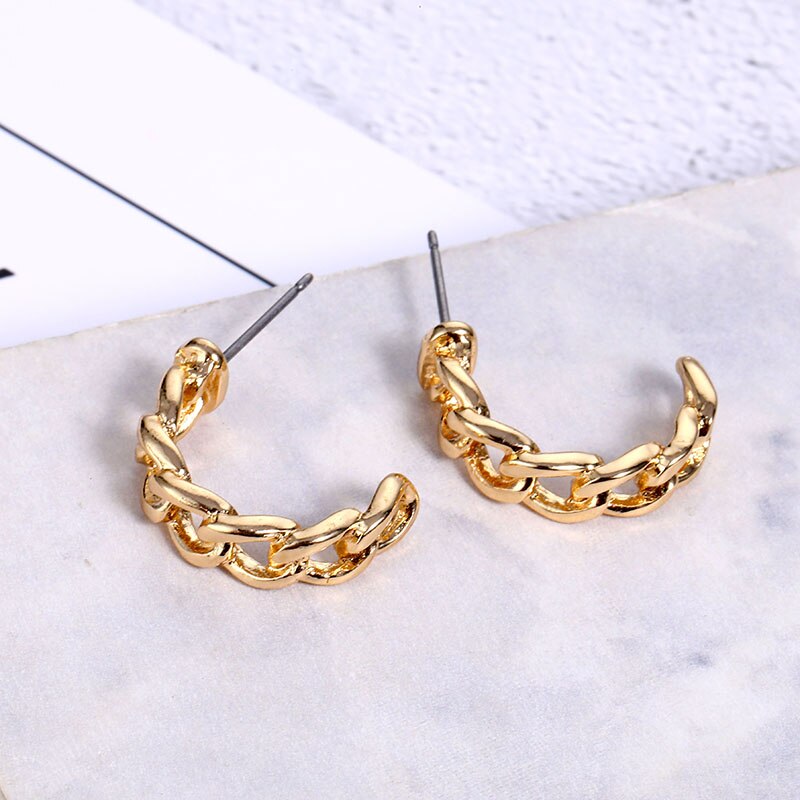 Anting Bentuk Bulat Geometris Bahan Logam Gaya Vintage Korea Untuk Wanita