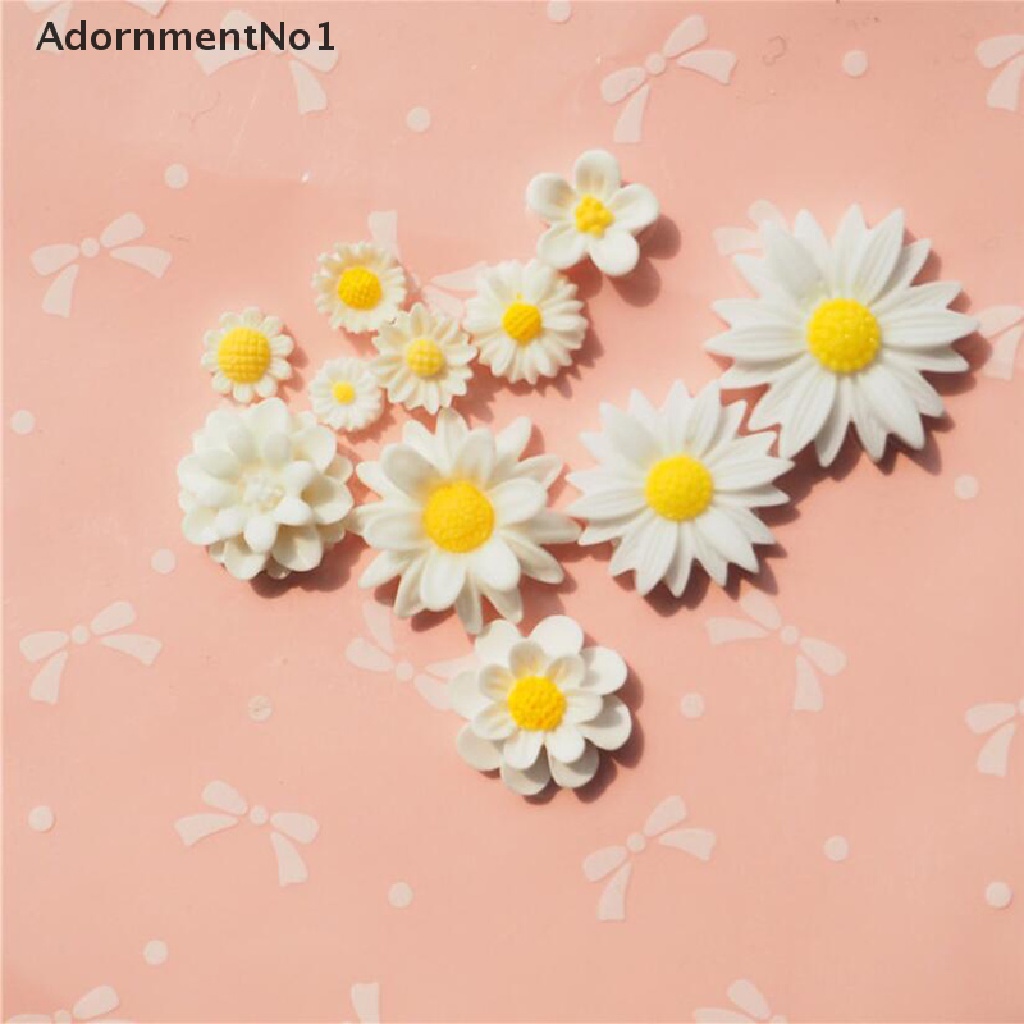 (AdornmentNo1) 11pcs / Set Charm Cabochon Flatback Motif Bunga Aster Bahan Resin Untuk Scrapbook / Craft DIY