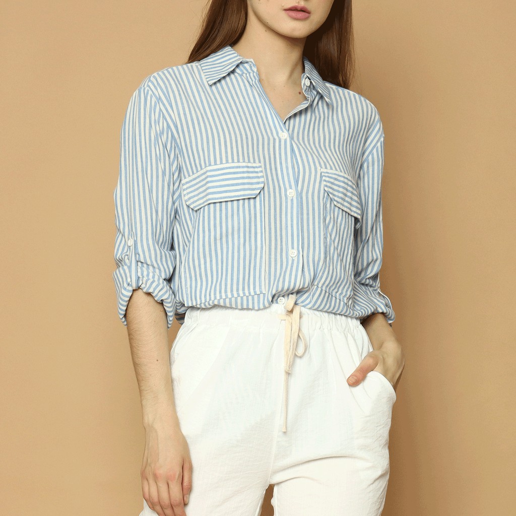 Cammomile 2101016 SF1093 Kemeja Lengan panjang wanita salur-4
