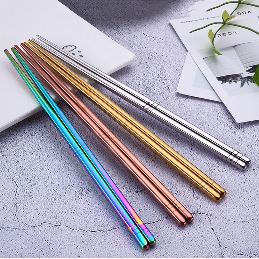 Nanas 1pasang Sumpit China Warna-Warni chopstick Reusable Dishware Food Grade Alat Masak Stainless Steel