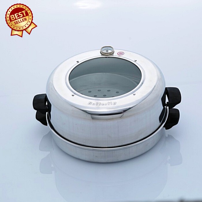 Oven kompor aluminium Bulat cetakan kue dan panci kukus merk butterfly menggunakan kompor gas LPG