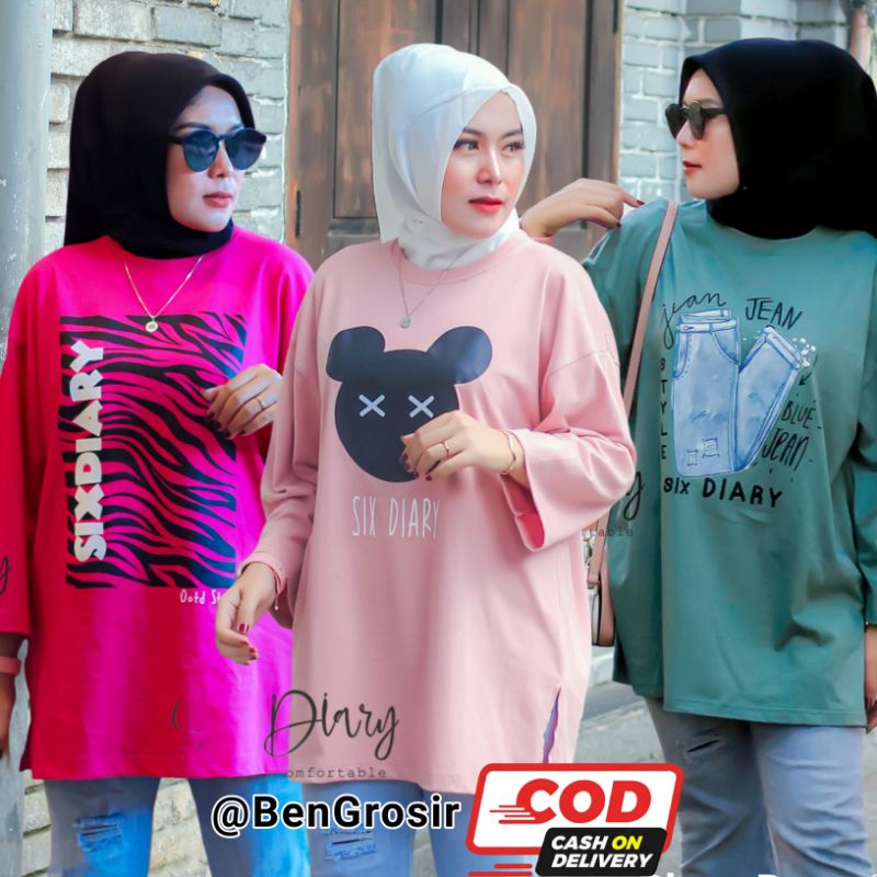 Six Diary Atasan Wanita Oversize  Kaos Motif Premium Original  Fashion Perempuan