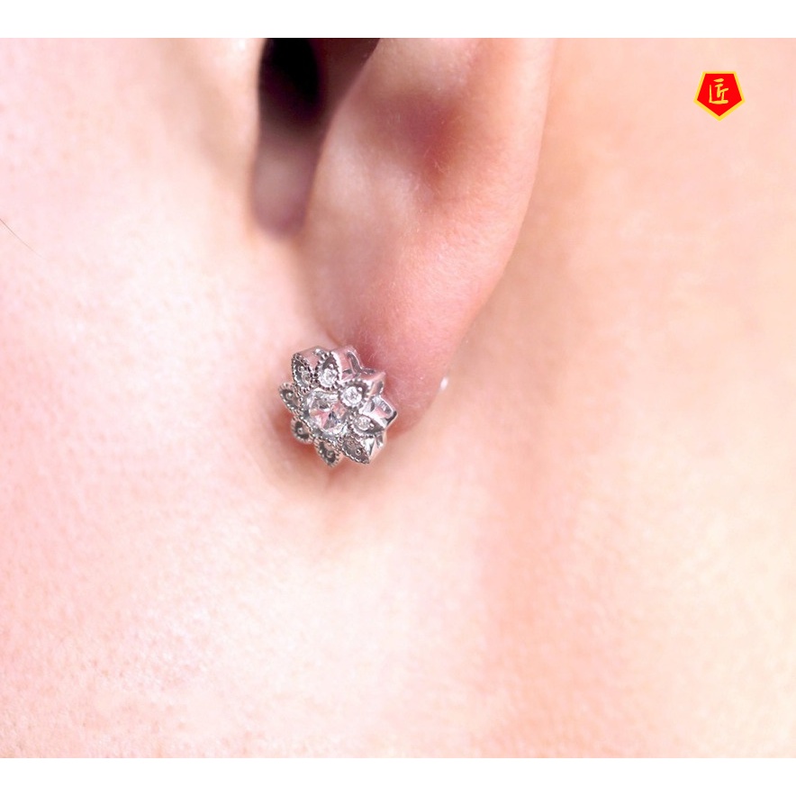 [Ready Stock]Flower Micro Inlaid with Diamond 925 Silver Stud Earrings Female Fashion