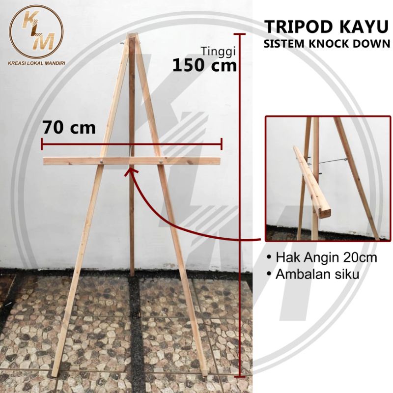 

Tripod Standing kaki kayu/ wooden easel 70x150cm