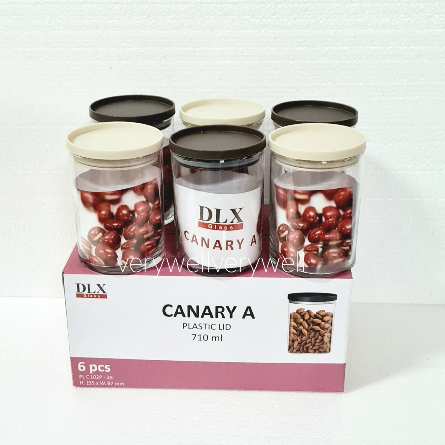 CANARY A Toples Kaca Kedap Udara Tutup Plastik Ukuran 710ml ( 6 pcs )