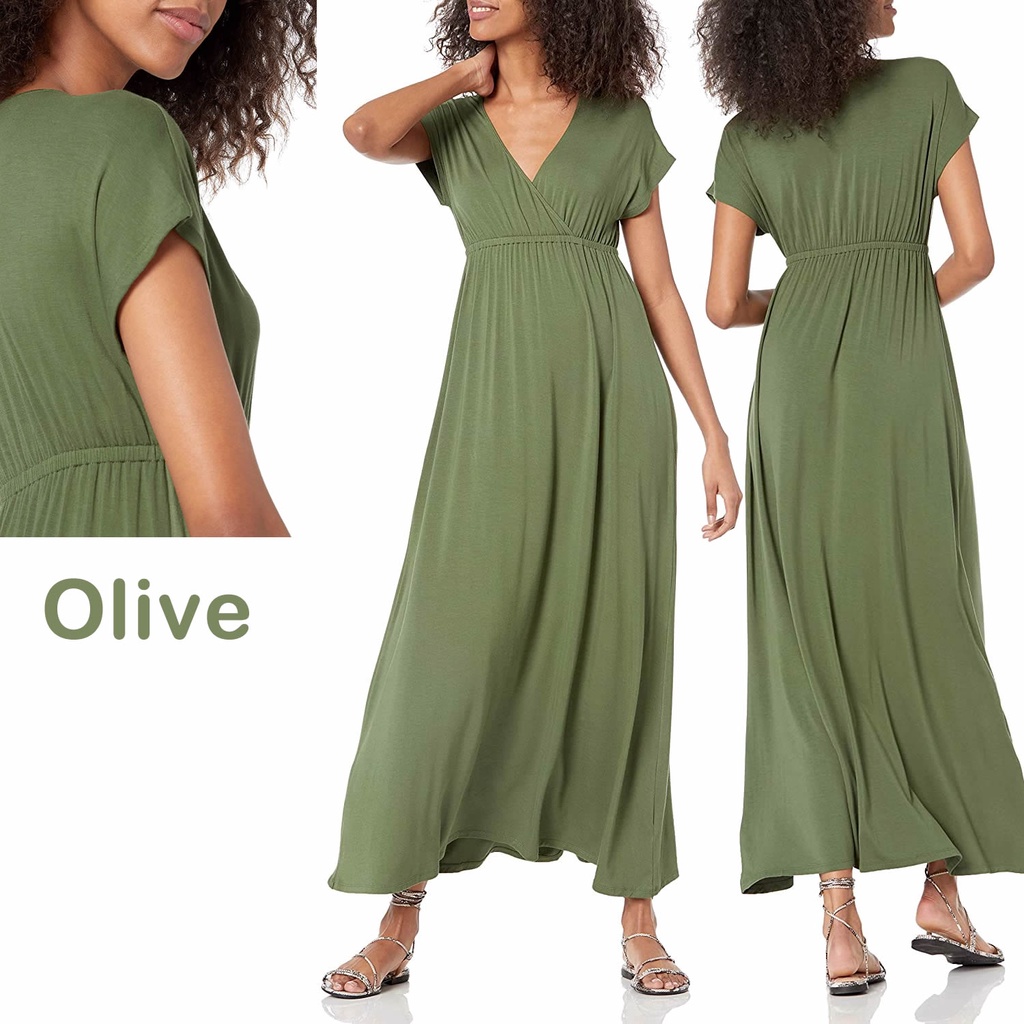 AMAZON ESSENTIAL Surplice Maxi Dress / dress panjang (PART 1) // sisa ekspor-PANJANG OLIVE
