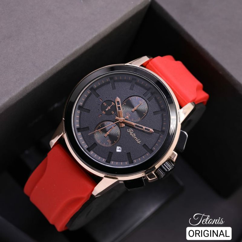 JAM TANGAN TETONIS RUBBER HALUS PRIA TANGGAL CHRONOGRAPH AKTIF