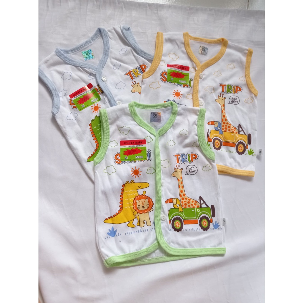 USCITA BABY | BAJU ATASAN KUTUNG BUNTUNG ISI 3 PCS TANPA LENGAN KATUN