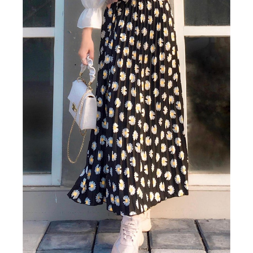 rok plisket daisy / rok wanita / skirt / pleated skirt / lilac / rok bunga daisy / rok lilac premium