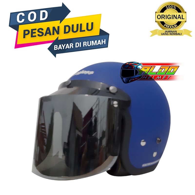 CARGLOSS | HELM CARGLOSS RETRO POLICE BLUE ORIGINAL KACA FLAT INJAK | CARGLOSS 100 % ORI | HELM RETR