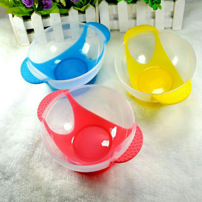 VnM018 | Mangkok Bayi Anti Tumpah / Set Tempat Makan Bayi Anti Slip / Mangkok+Tutup+Sendok / Perlengkapan Bayi