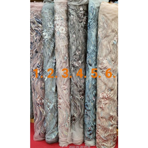 KAIN TILE GRADASI/TILE BORDIR/TILE AKAR MUTIARA/TULLE KEBAYA BORDIR/TILE BORDIR AKAR/TILE MUTIARA/BA
