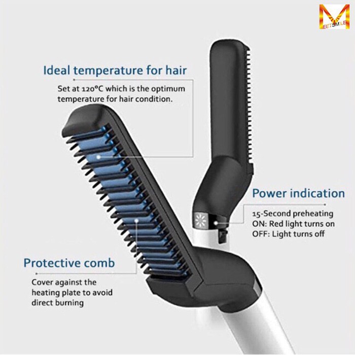 Quick Hair Styler Comb Curling Iron Volumize Flatten Side Straighten