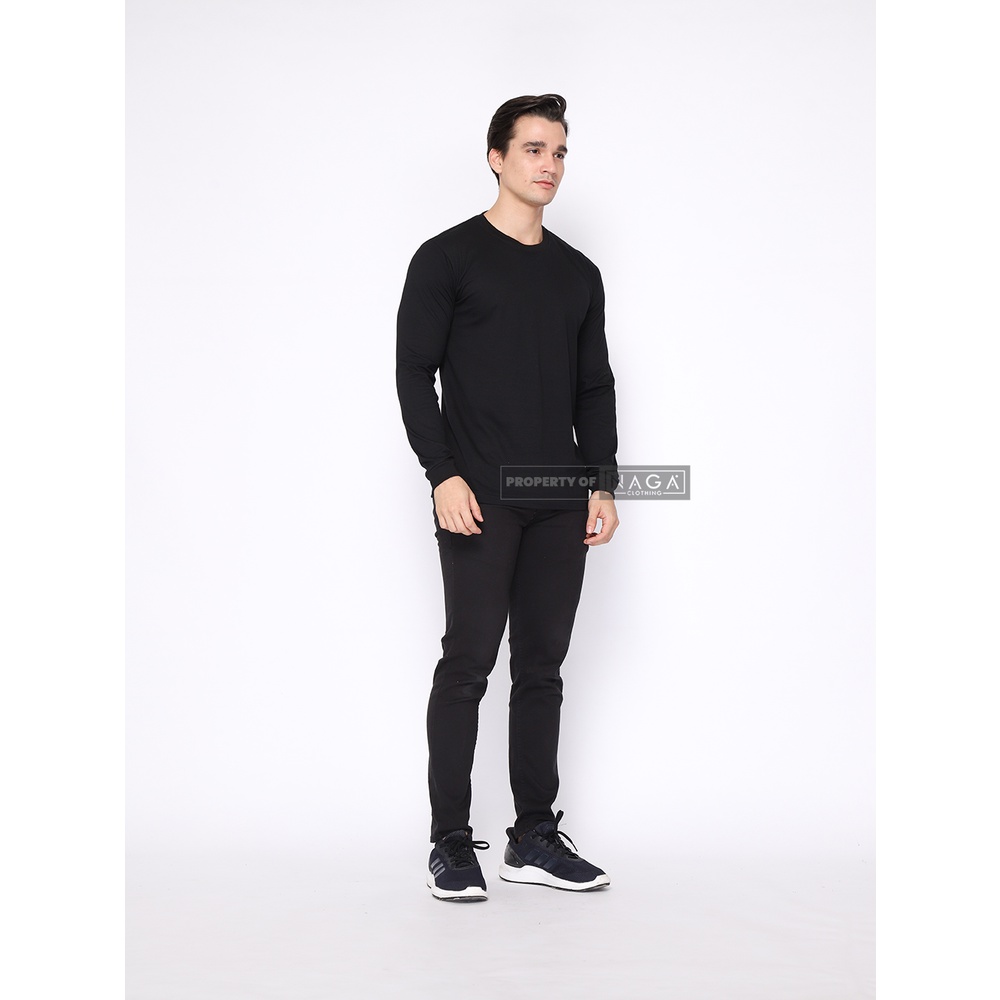Naga Clothing Kaos Polos Hitam Lengan Panjang dengan Karet Rib Tangan