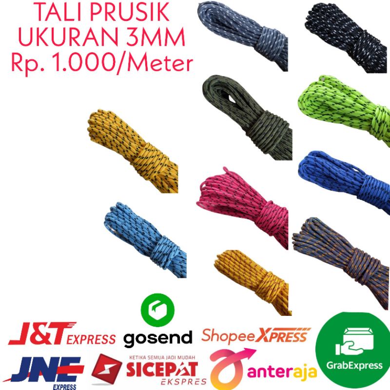 

Tali Prusik - Tali Paracord - Tali Perusik - Tali Gelang motif - Tali Masker ukuran 3MM Per Meter