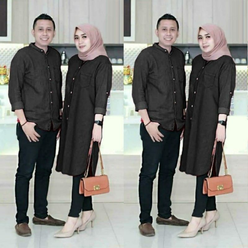 PCS CP COUPLE JEANO PASANGAN KEMEJA COWO DAN TUNIK CEWE KATUN DENIM 3 UKURAN L XL XXL PMS ADA VIDEO REVIEW ASLI PRODUK