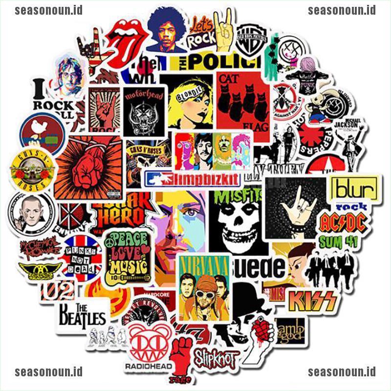 52pcs Stiker Band Rock and Roll Hip Hop Punk Untuk Handphone / Laptop