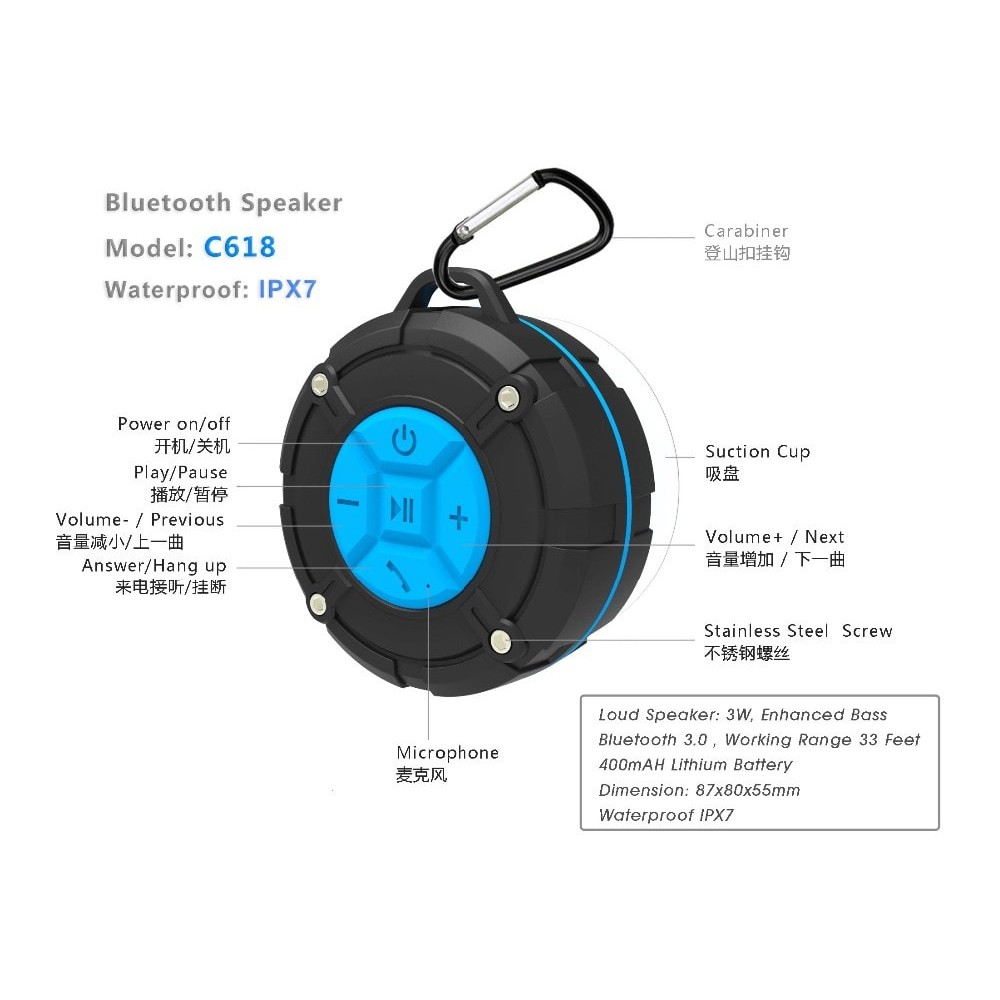 Unique Bluetooth Portable Speaker Waterproof IPX7 Speaker C618