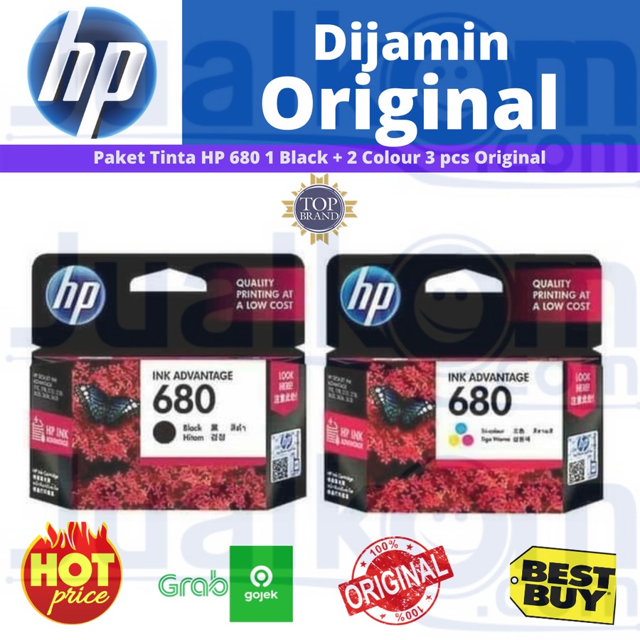 PAKET TINTA HP 680 ORIGINAL (1 BLACK &amp; 2 COLOUR)