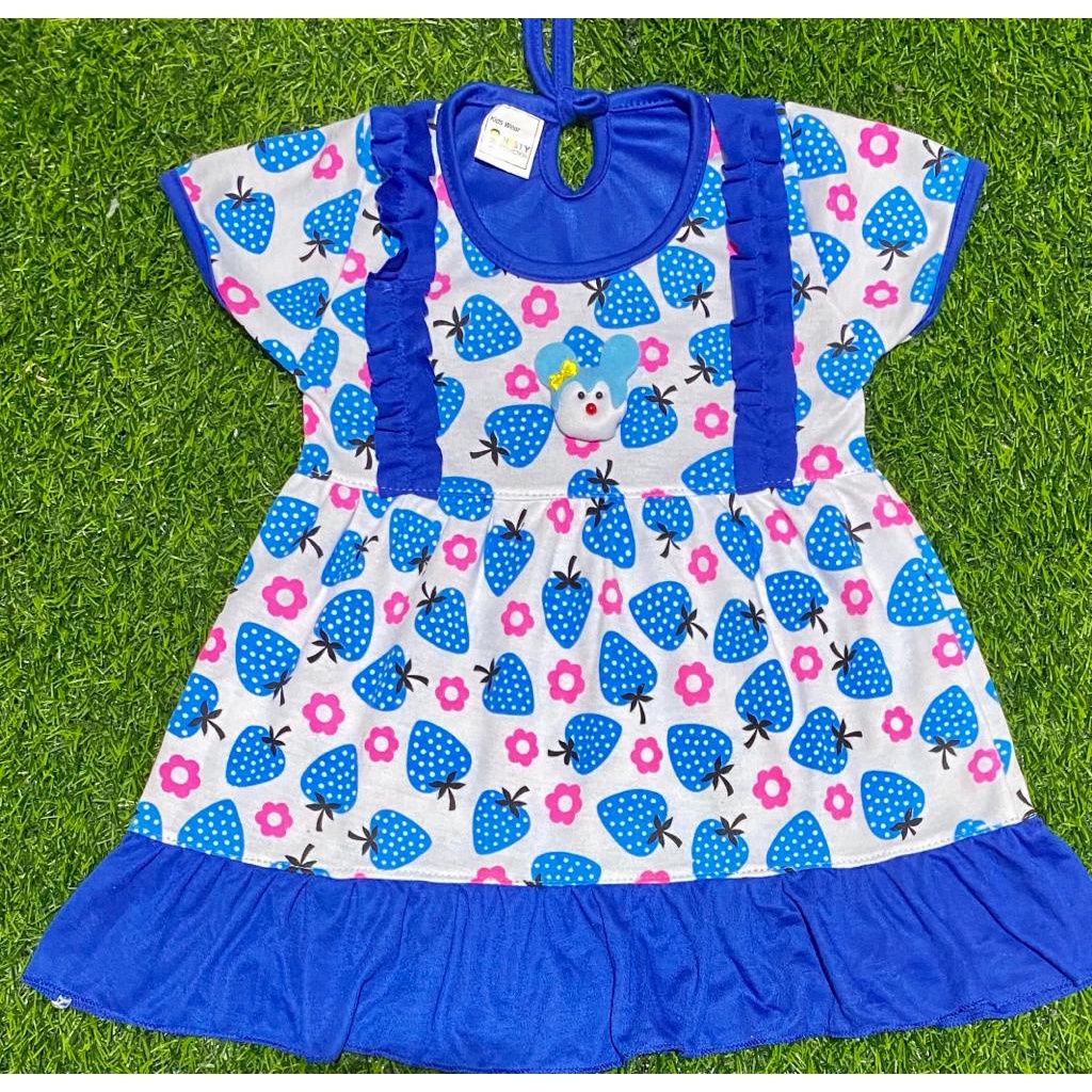 baju anak perempuan dress motif stawberry setelan 3-18bulan