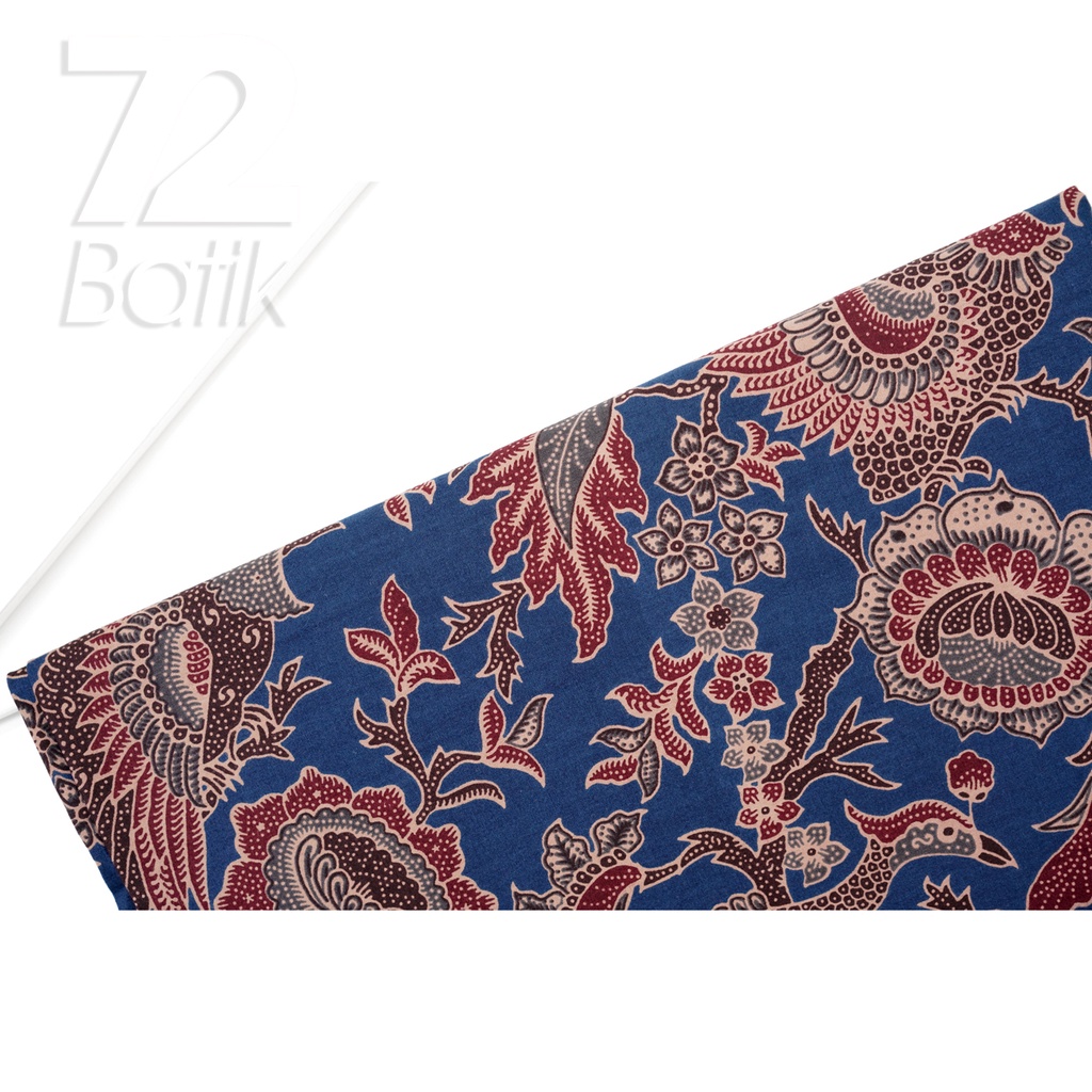 KAIN BATIK PREMIUM Bahan Katun Motif Burung Merak Warna Biru 721900 Cap 72 Jarik Jarit Samping Kebat Panjang Batik Katun Modern Premium Bahan Seragam Batik Pernikahan Kantor Keluarga Murah Kamen Jadi Batik Bali Lembaran