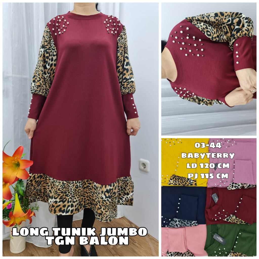TQ - Tunik Leopard / Tunik Motif Macan kombinasi Babytery / Tunik Jumbo Wanita Muslim