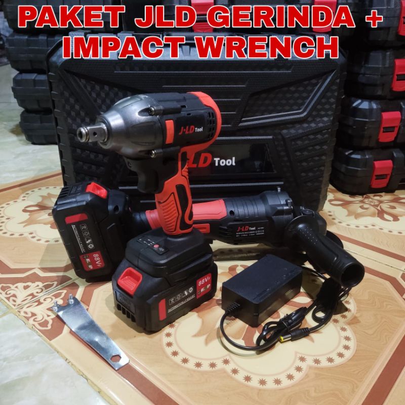 PAKET JLD TOOLS GERINDA BATERAI JLD 88V + IMPACT WRENCH JLD 350NM BATERAI 88V