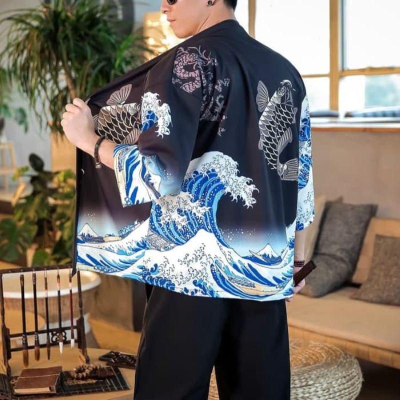 Haori Kimono Mini Pria Wanita Motif Koi (Second)