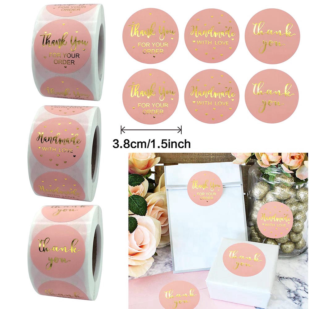 500pcs/roll Stiker Label Tulisan Thank You Warna Pink ...