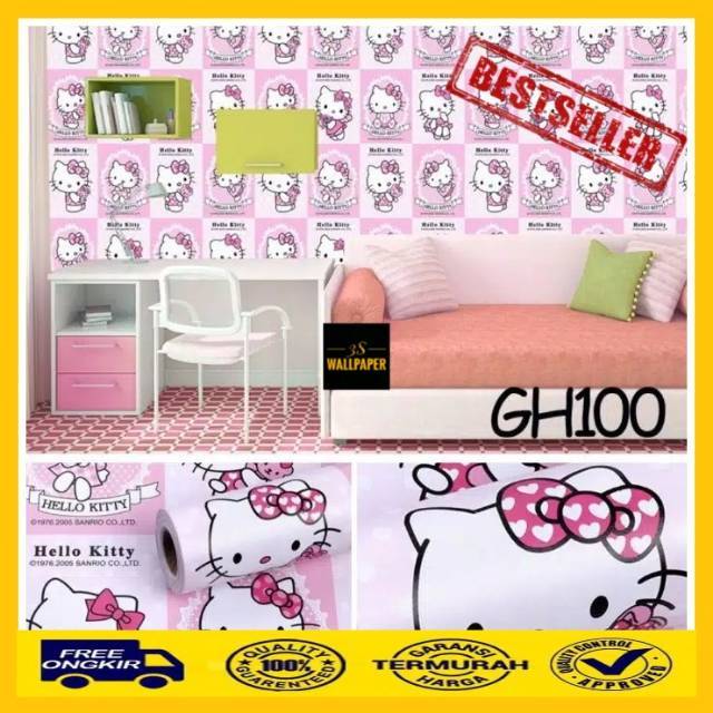 Wallpaper Dinding 3D Hello Kitty Sanrio Pink Wallpaper Dinding Wall Sticker Pink Sanrio HK Wallpaper