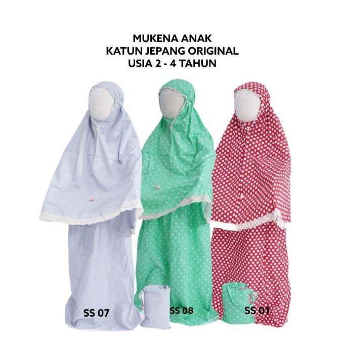 Mukena katun jepang anak polkadot hitam usia 3-4 tahun