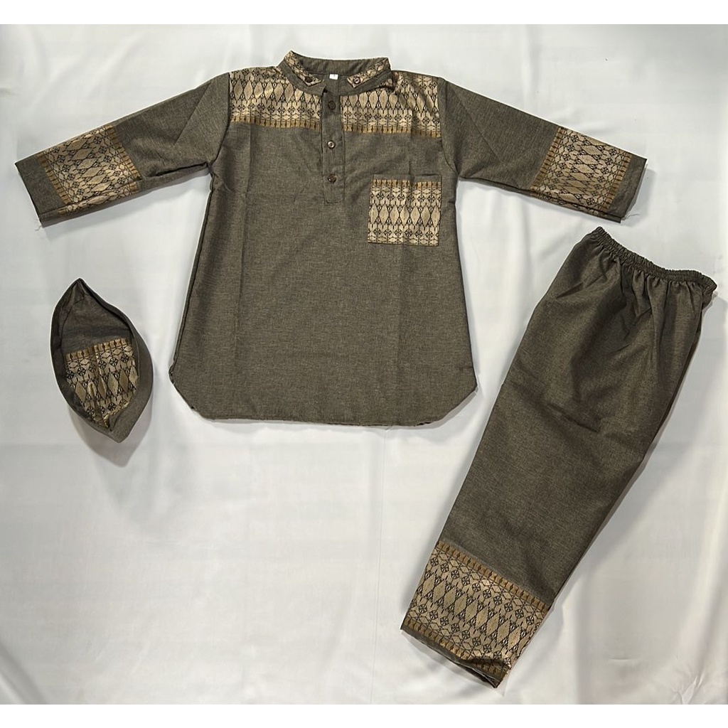 Fashion Pakaian Setelan Baju Koko Baju Muslim Anak Motif Pakistan Songket Madinah Mas Lengan panjang - Usia 3 - 4 tahun