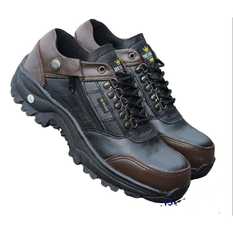 sepatu pria boot low safety kulit anti slip sol karet sepatu pendek kulit safety