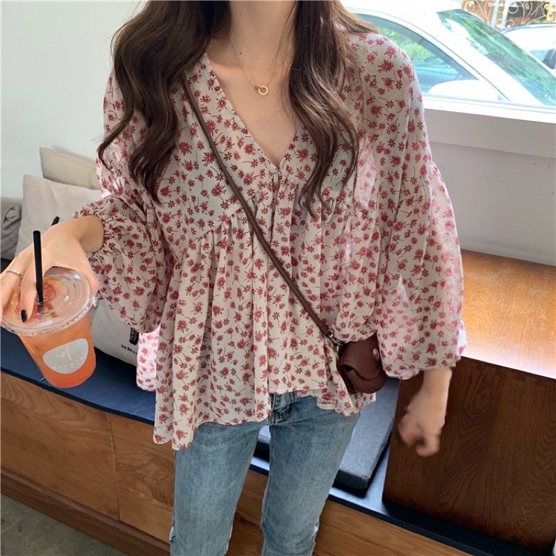 BLOUSE BUNGA / ATASAN WANITA BLOUSE VINTAGE KOREAN STYLE SESA BLOUSE / KEMEJA motif bunga korean top blouse bunga / Blouse bunga balon XL