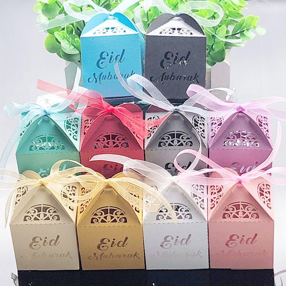 Wonder10/20/50pcs Eid Mubarak Gold Silver Dekorasi Ramadhan DIY Paper Gift Box