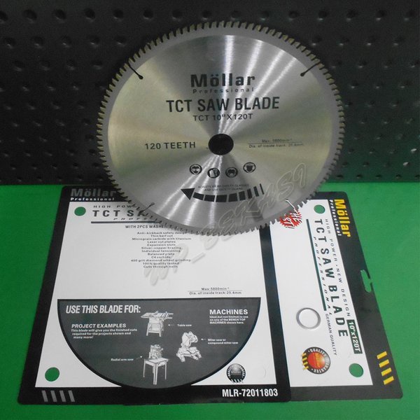 Mollar TCT Saw Blade Multifungsi 10 in x 120T For Mata Mesin Miter Saw Aluminium Table Saw Kayu