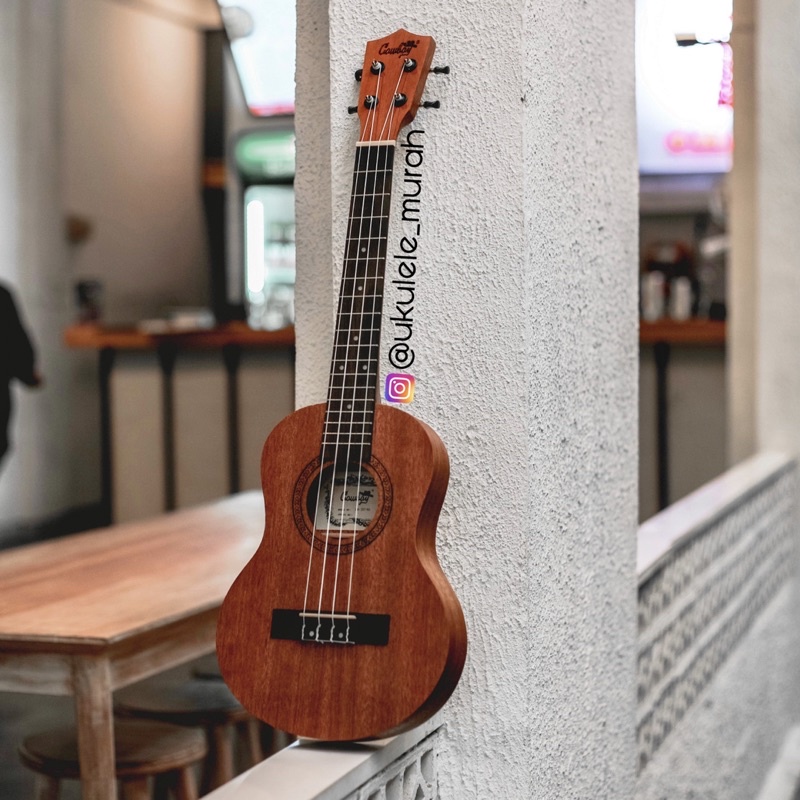 ORIGINAL UKULELE COWBOY TENOR ELEKTRIK COKLAT TUA FREE TAS PICK SENAR CADANGAN