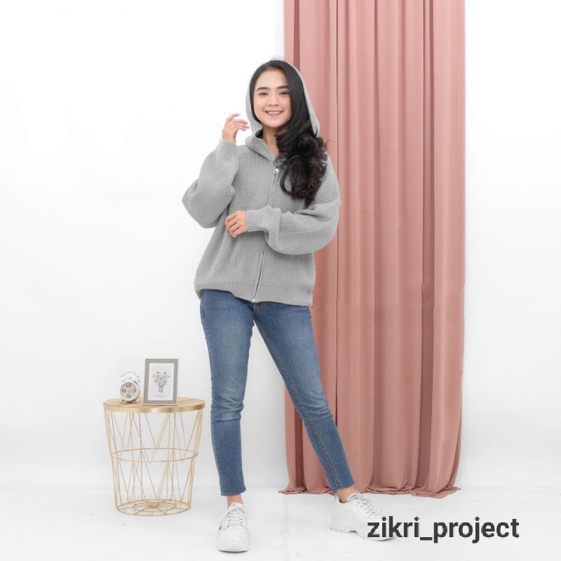 Hoodie Jaket Rajut OVERSIZE Zipper/Sweater Rajut wanita Hoodie/( TEBAL ) Jaket wanita Oversize Reselting rajut outer Zipper/rajut jaket