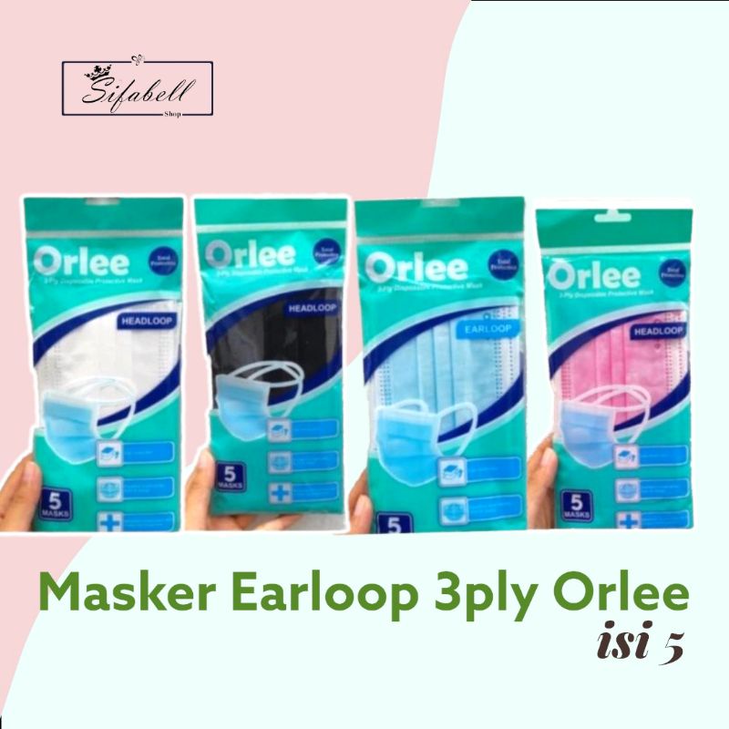 Masker Earloop 3ply Disposable Mask Orlee Sachet isi 5