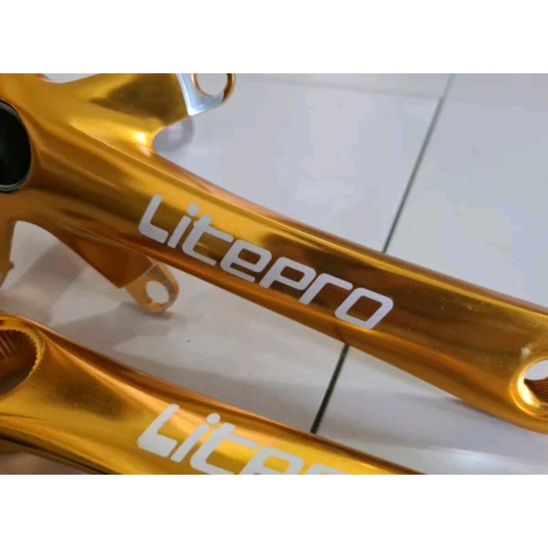 Crank Arm Litepro HT2 Warna Gold . Arm 170 MM Sepeda Hollowtech II Kuning Sepeda Lipat Seli Roadbike Bisa single dan Double Chainring