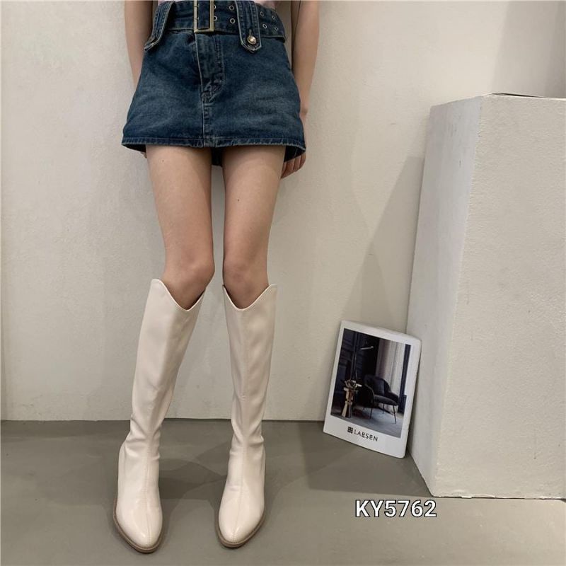 Boots winter overknee leather elastic #KY5762